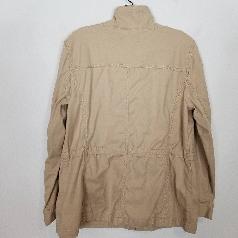 Talbots Womens Safari Jacket Sz M Beige Flap Pockets Stretch‎ Drawstring Button - Picture 4 of 8